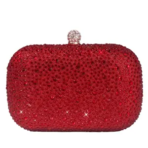 Red Glamorous Rhinestone Decor Metal Chain Shoulder Evening Bag, Fashion Elegant Bridal Clutch Purse, Mini Box Dinner Bag, Suitable for Party, Wedding, Banquet, Gift for Women, Perfectly Matching with Graduation Dress, Prom Dresses