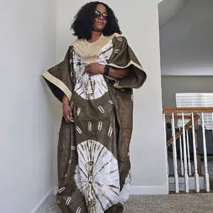 Aduke Adire Eleko Embroidery Boubou with Waist Rope Dress