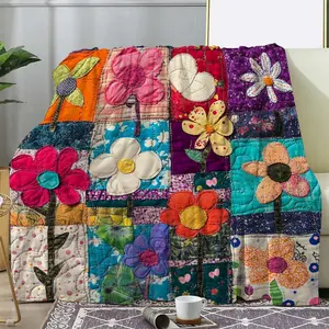 Soft Cozy Flannel Throw Blanket - Vintage Floral Print Patchwork Design, Warm & Versatile for Couch, Bed, Car, Office, Camping - All-Season Gift Idea, Travel
