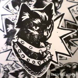 2PCS/SET Punk Hardcore Black-White Spiked Collar Black Cat Logo Sticker - notebooks. Full of cool rebellious punk vibe, add spiked collar black cat + rough brushstrokes + star outline elements. A favorite decor for punk trendy style lovers!