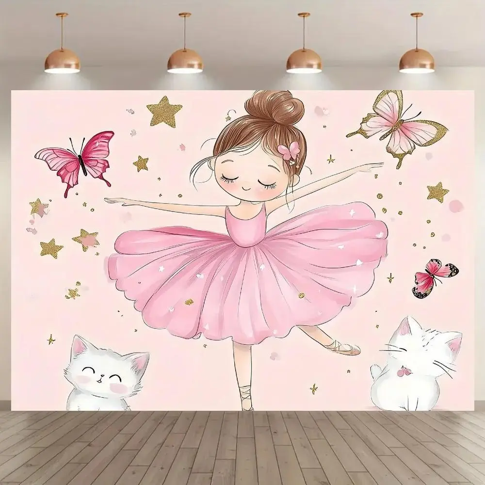 Ballerina Pattern Ballet Wall Decor, 1 Count Ballerina Themed Party Decorations Banners, Photo Props Background Cloth, Wall Hanging Backdrop, Decorative Backdrop, Indoor and Outdoor Home Background Decoration, Ornaments