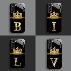 Suitable for [Galaxy S22 5g] New high-end crown letter glass mobile phone case new business simple explosion-proof mobile phone case affordable anti-fall anti-fingerprint 995