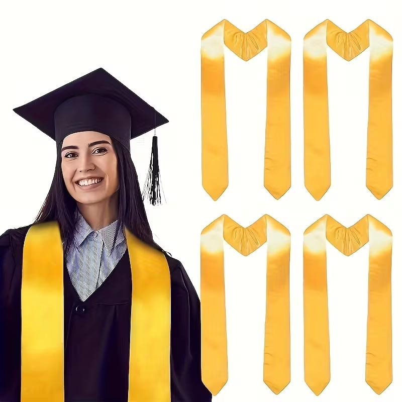 4 Pcs Satin Graduation Stole Scarf with Bright Stripes – Polyester, Hand Washable, Honor Stole for Adult Graduates, Matching Tassel & Academic Robe DIY Decoration in Multiple Colors**