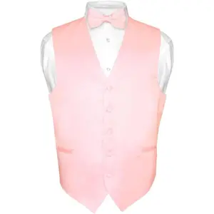 Vesuvio Napoli Men's Dress Vest & BowTie Solid PINK Color Bow Tie Set for Suit or Tuxedo