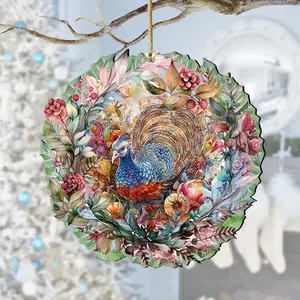 Designocracy 8611083 5 x 5.5 x 0.25 in. Thanksgiving Turkey Wreath Wooden Thanksgiving Decor Ornaments
