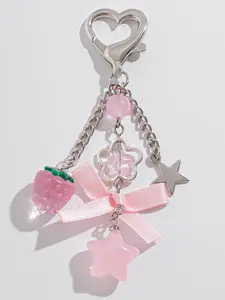 Cute Sweet Star Strawberry Bow Keychain, Women's Bag Charm, Perfect Gift Idea, Adorable Accessory for Ladies' Bags, Key Fob