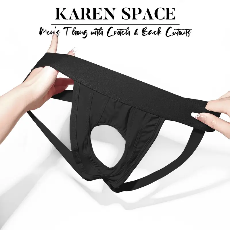 1Pc Men's Solid Color Double Strap Hip Lift Thong, Front & Back Hollow, Plain, Comfortable Stretchy Design Underwear, Menswear, For Sports & Fitness