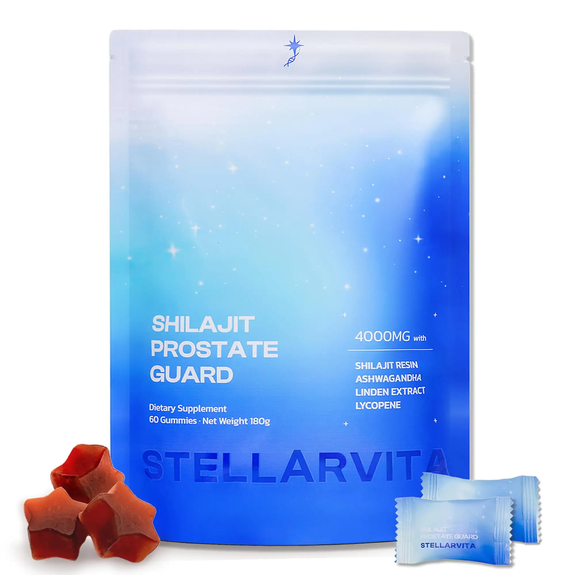 Stellarvita Shilajit Prostate Guard Gummies | 4000mg Per Gummy | 60 Gummies | With Shilajit, Linden Extract, Lycopene & Ashwagandha | Nightly Hormone