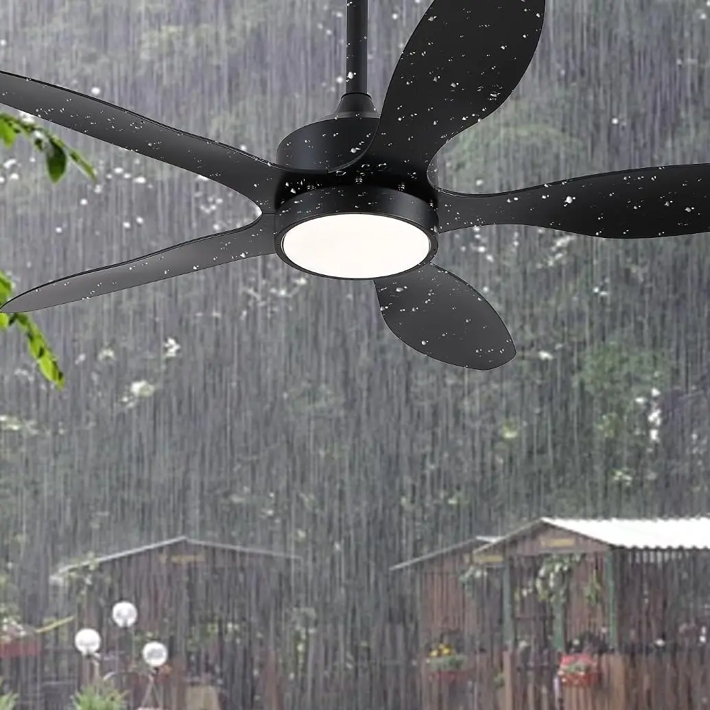 46 inch Waterproof Outdoor Ceiling Fan with Lights and Remote,IP65 Hanging Gazebo Fan with 3CCT 6-Speed DC Motor,Brown Wet Rated Plug in Ceiling Fan with Cord for Patios Porch Pergola
