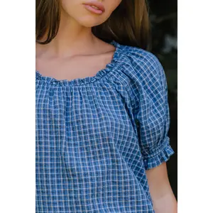 Gabi Plaid Blouse in Blue