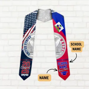 Customized Haitians American Flag Graduation Sash 2026, Haiti Graduation Stole, Graduation Gifts