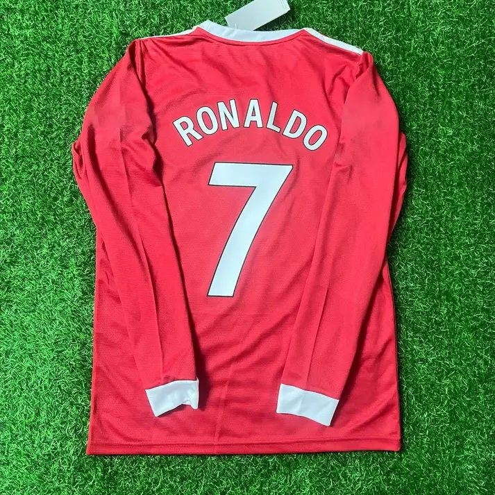 C.Ronaldo #7 2021 Red Retro Football Jersey – Classic Red Design, Long Sleeve, Forward, Full Printed