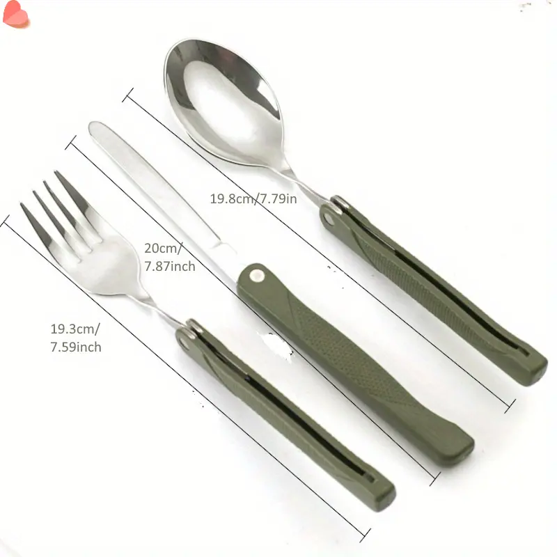 3pcs Heavy Duty Foldable Stainless Steel Cutlery Set Portable Compact Spoon Fork for Picnic Camping Hiking Travel Outdoor Hygienic Tableware for Backpack Lunchbox