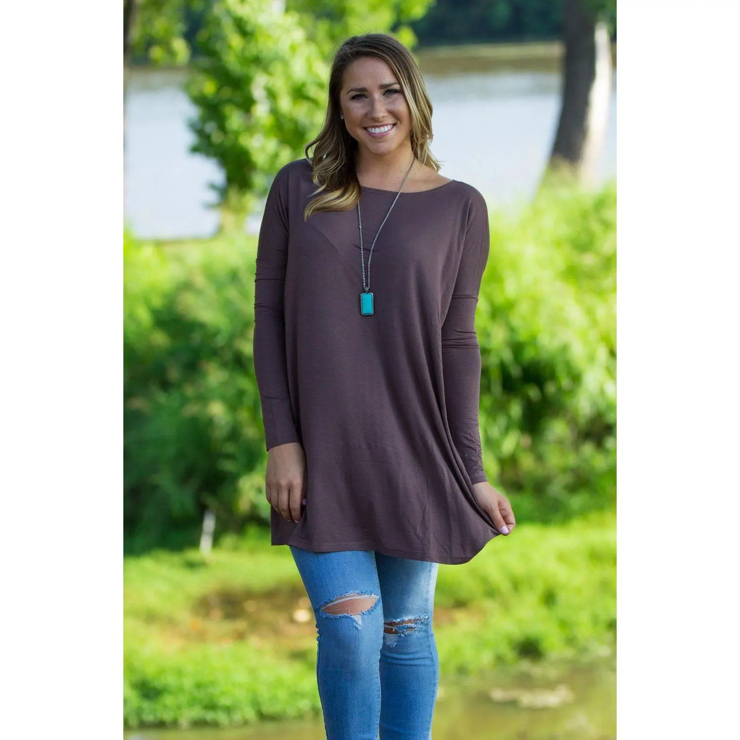 Long Sleeve Piko Tunic - Dark Brown