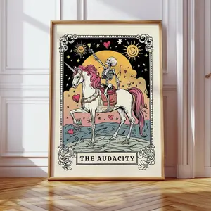 The Audacity Tarot Wall Art, Skeleton Lovers Feminist Poster, The Reader Tarot Card, dopamine aesthetic, Witchy Vibes, dark academia, Gothic Art, rainbow unicorn, Female Power, Aesthetic room decor