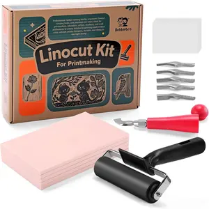 Linocut Kit for Printmaking with 5PCS 4"x6" Soft Rubber Linoleum Blocks, Brayer & Carving Tools, Block Printing & Stamp Making Supplies for Beginners & Artists