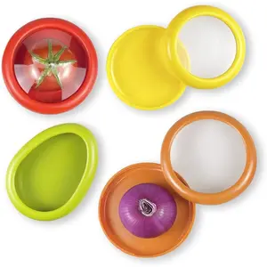 4-Pack Food Storage Containers | Reusable Silicone Fresh-Keeping Pods for Avocado, Onion, Tomato, Garlic – Anti-Oxidation Fridge Preservation