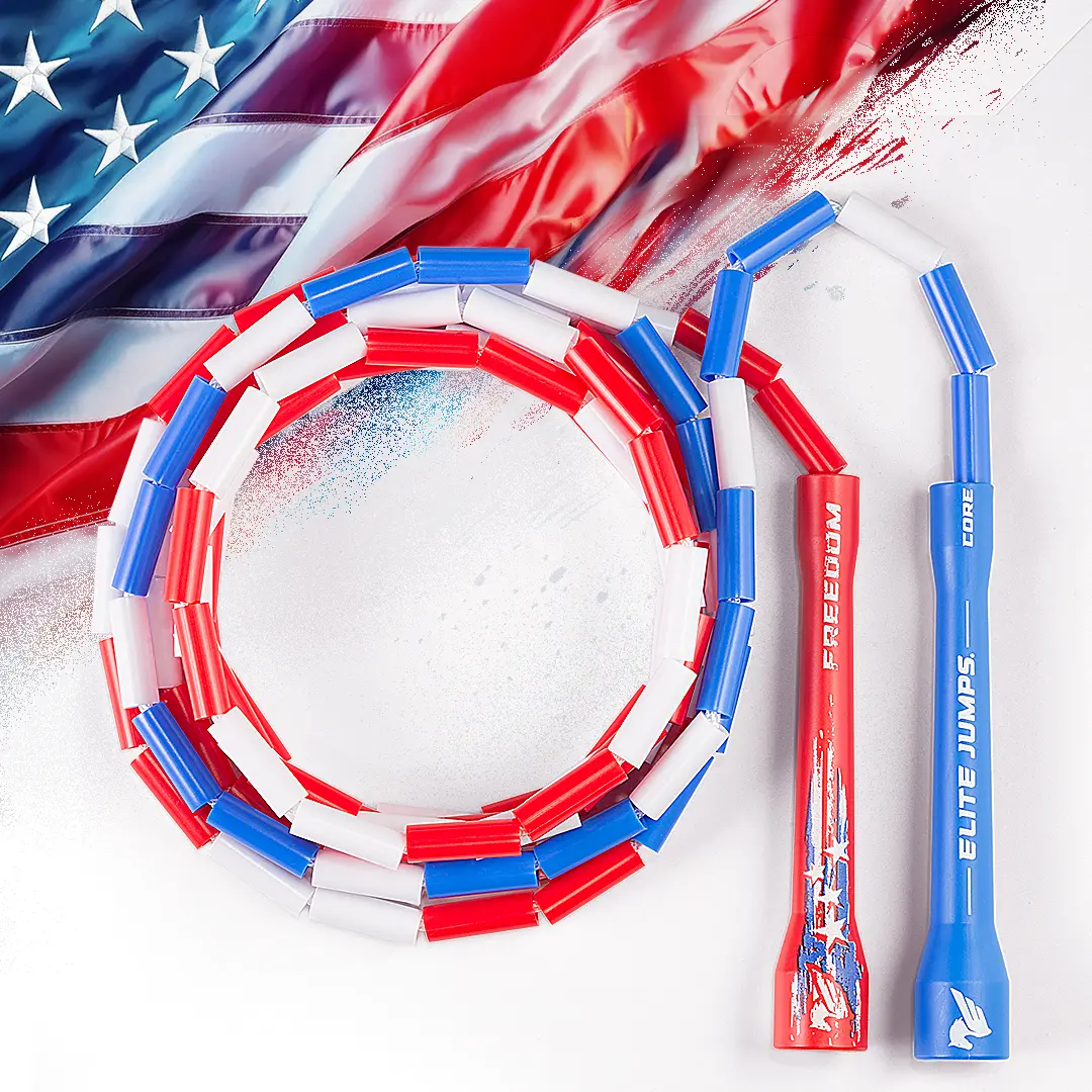 Elite Jumps Freedom USA Core Beaded Jump Rope For Fitness - Workout Jump Rope - Beaded Fitness Skip Rope for Exercise Unbreakable 5" Handles - Designed for Beginners or Pros