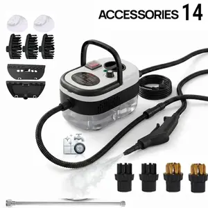 1500W Pressurized Handheld Multi-Purpose Natural Steam Cleaner, with continuous high-temperature steam output, equipped with 15 replacement accessories and a safety lock steam cleaning device, suitable for home, kitchen, and car cleaning machine sets