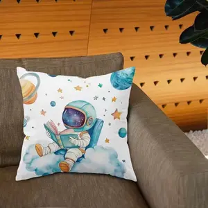 Astronaut Reading Star Book Pillowcase, Dreamy Universe Design, 2D Print, Soft Fabric, Decorative Pillow Cover