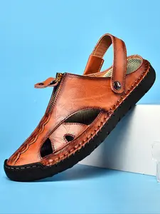 Men's Handmade Fashion Casual Sandals, Summer Outdoor Vacation Beach Slippers, Comfortable Stylish Closed Toe Shoes for Daily Wear