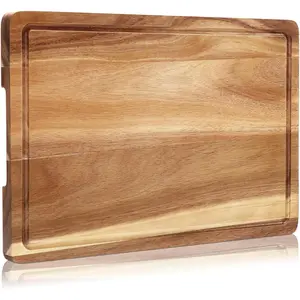 18 x 12 Inch Large Natural Wood Cutting Board, 1-Inch Thick Butcher Block with Deep Juice Groove & Side Handles, Multipurpose Chopping Board for Meat, Vegetables, Fruits & Charcuterie