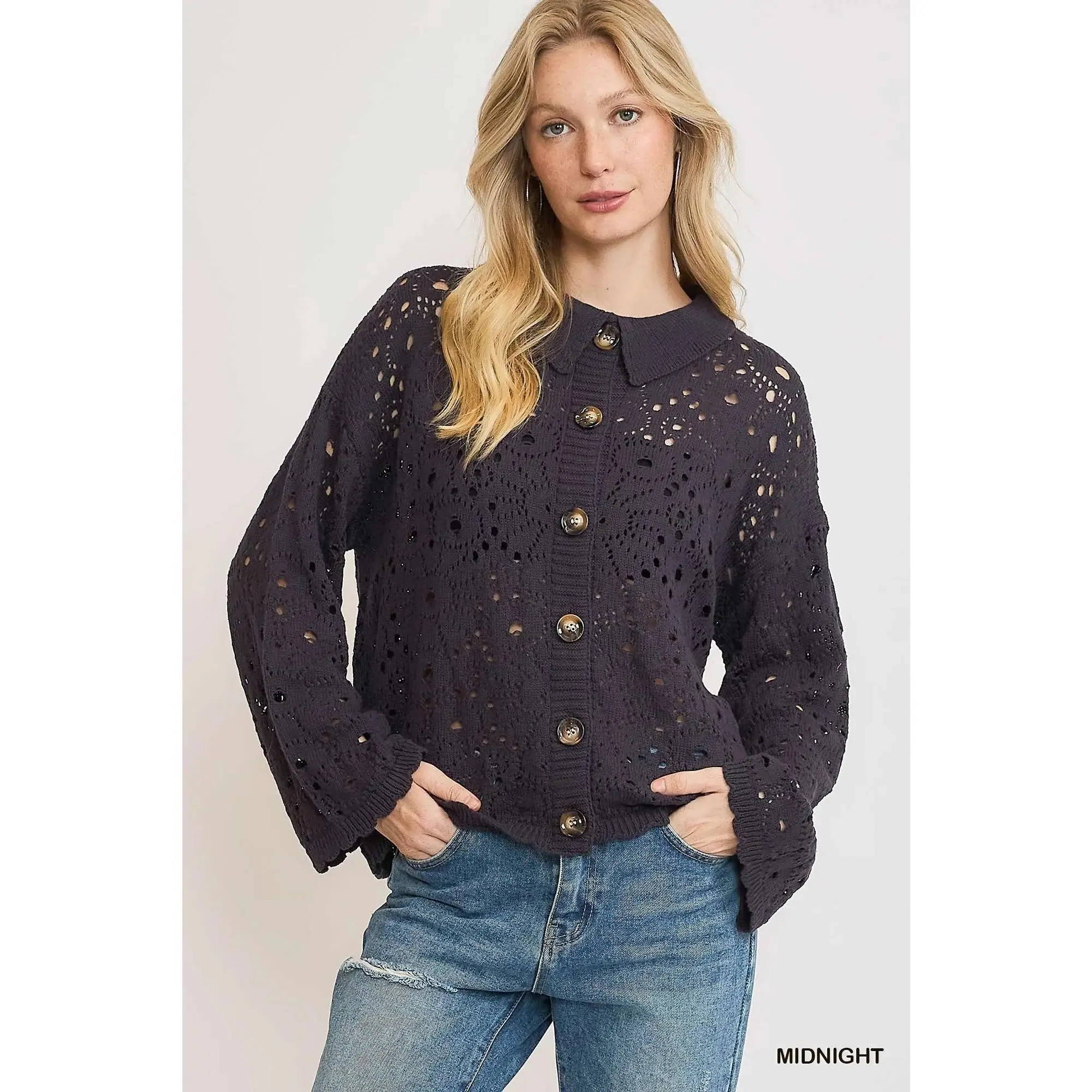 Umgee Hollow Out Button Down Cardigan