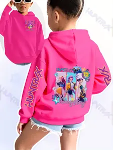 Girls Kpop Demon Hunters Korean Series Graphic Casual Hoodie, Comfortable Fashion Cartoon Anime Print Sweatshirt, Perfect Christmas Gift, Casual Daily Wear