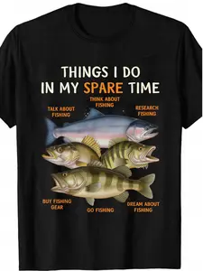 Tiktok Trend Fishing Enthusiast Print T-Shirt, Soft Breathable Cotton Casual Wear, Comfortable Funny Fishing Theme Top for Home & Outdoor
