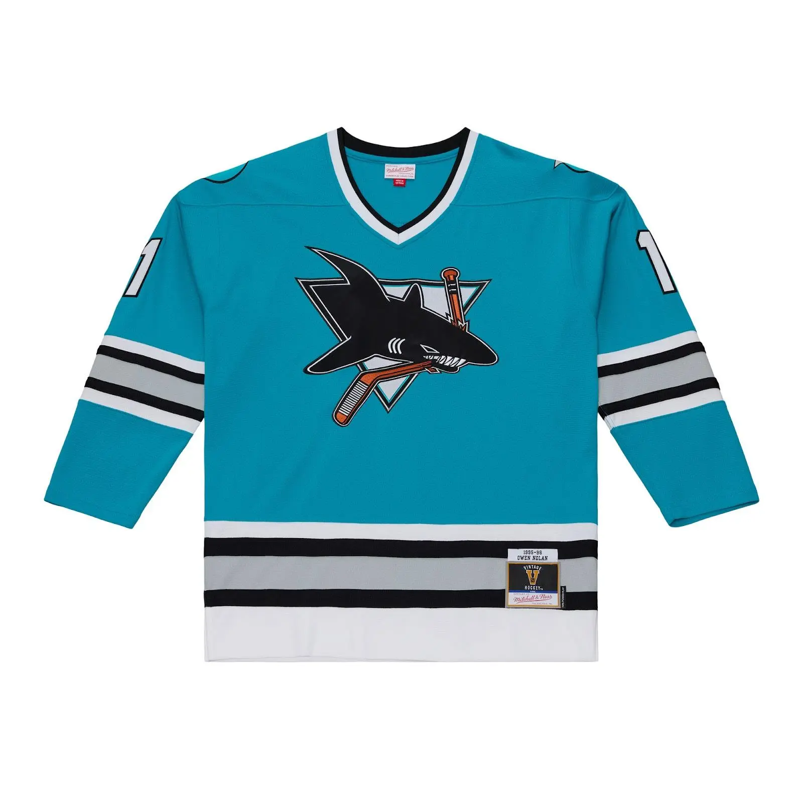 Owen Nolan San Jose Sharks 1995-96 Teal Power Play Jersey NHL Throwback Hockey Fan Gear Mitchell & Ness