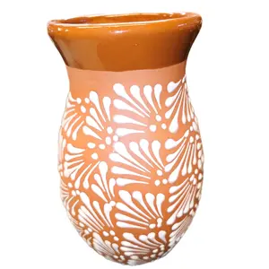 Large Terracotta Cielito Lindo Talavera Flower Vase Handmade in Puebla Mexico Handcrafted Clay Decorative Vase
