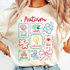 HappyShift - Comfort Colors Autism Awareness Coquette Bow Shirt, Neurodiversity Acceptance Graphic Tee, Special Education Teacher Top, Autism Advocate Gift