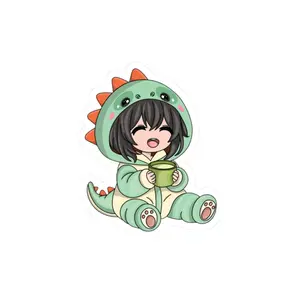 Cute Girl in Dinosaur Onesie Kiss-Cut Vinyl Sticker, Die-Cut Adhesive Decorative Permanent Sticker for Scrapbooking DIY Projects, Die-Cut Stickers, Adhesive Stickers Stickers