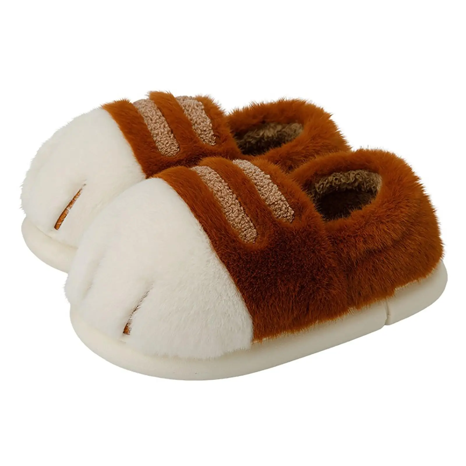 Women's Cozy Cartoon Cat Paw Plush Slippers - PVC Sole, Cotton Upper, Round Toe, Warm House Slippers for Indoor/Outdoor Fall Winter Use, Cute House Slippers