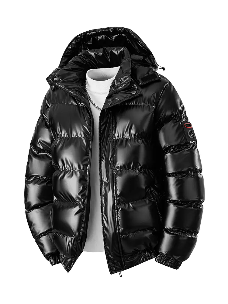 Men’s hooded down jacket, thick warm windproof zip-up winter outerwear with a loose fit, casual outer layer