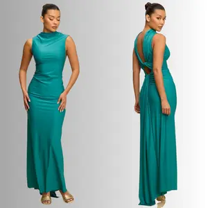 Emerald Elegance Twist Back Maxi Dress – Sleek Bodycon Open Back Evening Dress | La Belle Gina Boutique