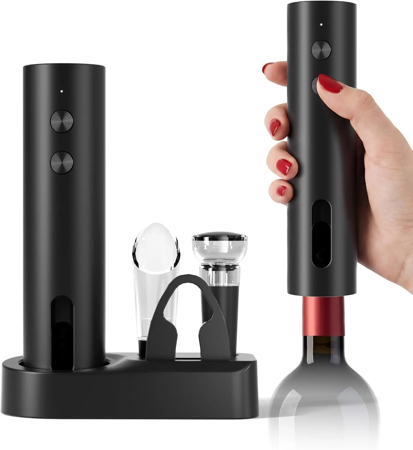 Rechargeable 5-in-1 Electric Wine Opener Set, Cordless Automatic Wine Bottle Opener with Foil Cutter, Aerator Pourer, Vacuum Stopper & Storage Base, Ideal for Home Bar, Party, Wedding Gifts Gift