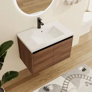30 Inch Floating Bathroom Vanity with Sink, 30'' Wall Mounted Single Sink Bathroom Cabinet Combo, Modern Storage Vanity Set open wood shelf storage