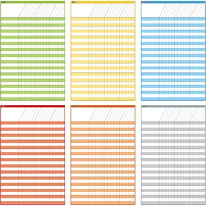 6 Pack Dry Erase Incentive Chart, 6 Multi-Color  Chart for Chore/Responsibility/School Attendance/Homework Progress , 27 Rows X 15 Columns (11" x 17")