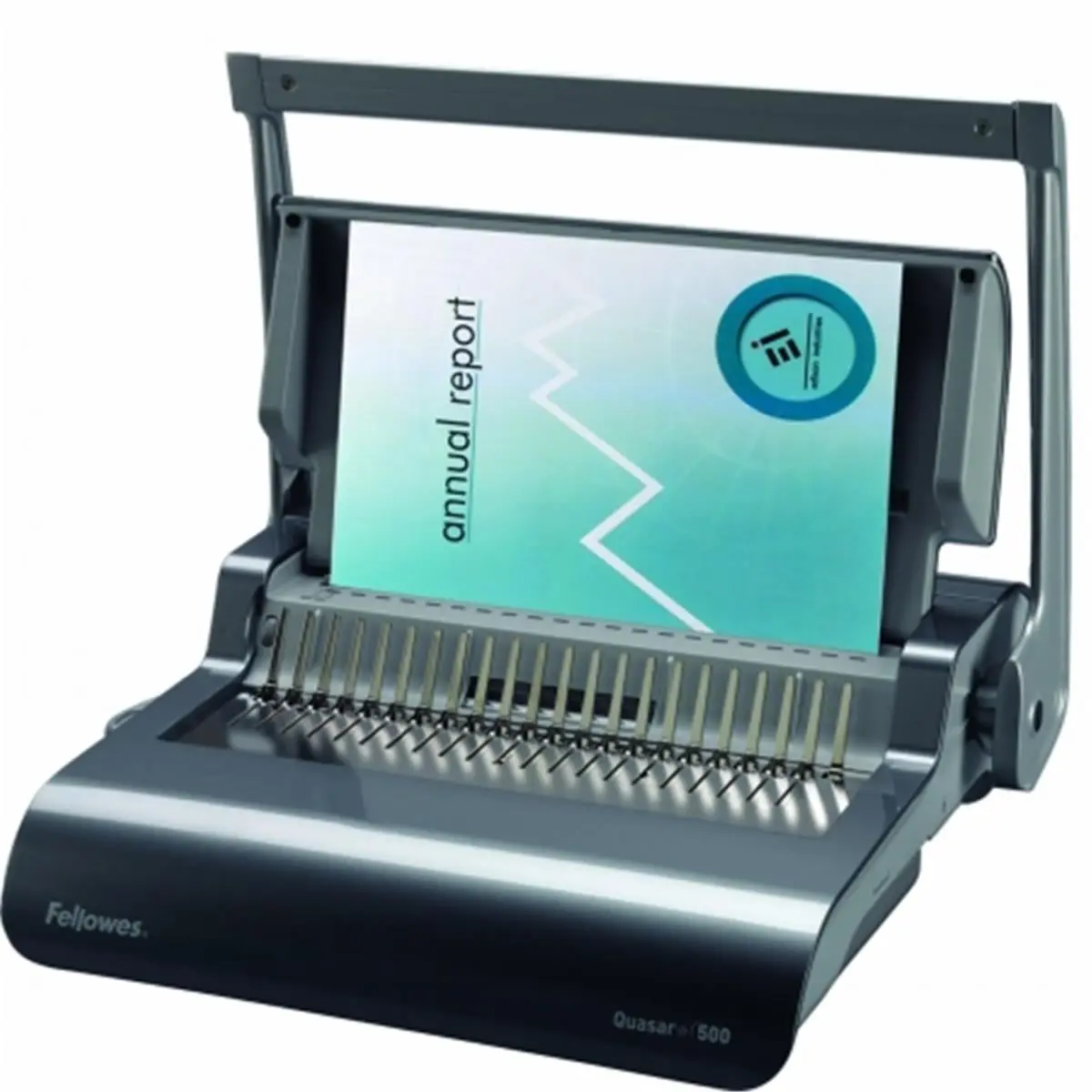 FELLOWES 5227201 Quasar+500 Comb Binding Machine for Mid-Sized to Large Offices, 22-Sheet Punch Capacity, Adjustable Rotary Edge Guide, Built-In Comb Storage Tray, Integrated Document Measurement Device