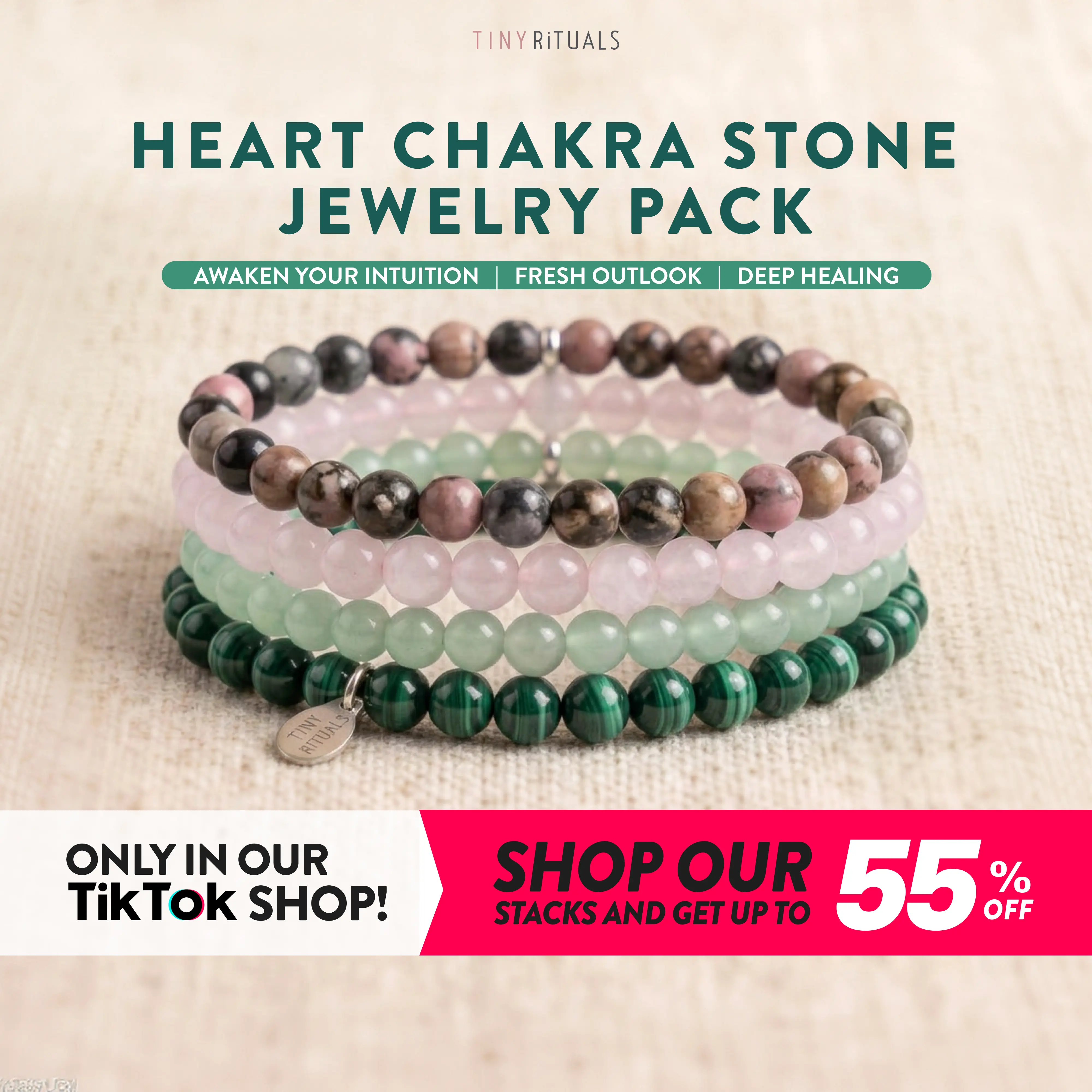 TINY RiTUALS Heart Chakra Semiprecious Stone Jewelry Pack