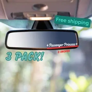 Passenger Princess 3 Pack Rear View Mirror Dashboard or Window Decal Sticker Custom Cool Car Decoration with Star Accents 3" x 1.5"