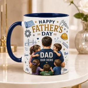 Personalized Engineer Dad Mug 3D Effect, Father’s Day Coffee Cup Gift from Kids, Custom Daddy Our Hero Mug for Engineer Fathers