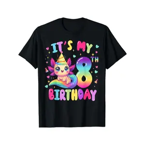 1It's My 8th Birthday Axolotl 8 Year Old Girls Kids T-Shirt - 100% Cotton Soft Breathable Age Number 8 with Axolotl Salamander Print, Birthday Party Outfit, Back to School, Holiday Gift for & Girls, Year-Round Wear, Preshrunk