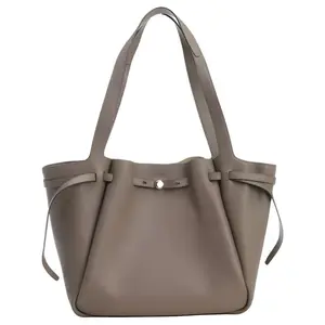 Tory Burch Romy Logo-Patch Pebbled Leather Tote Shoulder Bag in Light Brown for Women