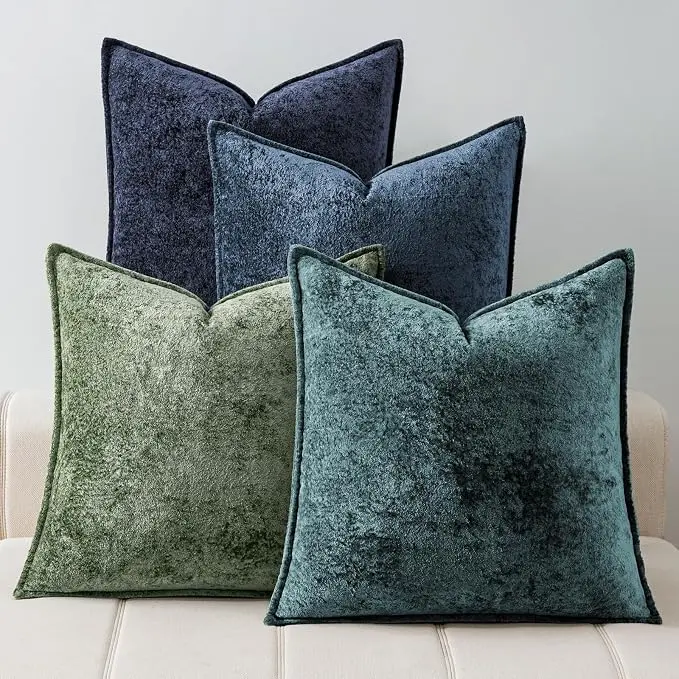 4-Pack 18x18 in Soft Velvet Cushion Covers, 3D Ice Flower Textured Modern Accent Pillow Cases for Sofa, Couch Home Decor (Peacock Noir)