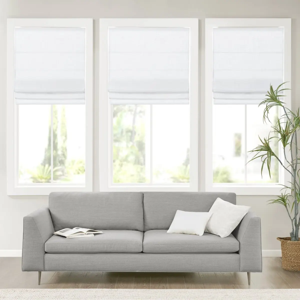 Madison Park Kyler Textured Linen Blend Light Filtering Cordless Roman Shade - OEKO-TEX Certified, Machine Washable, Weighted Hem Cordlessblinds