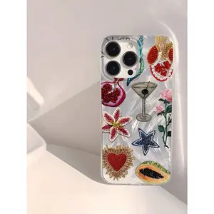 1pc Fashionable & Unique Beaded Heart, Pomegranate, Star, Flower Pattern Waterproof, Fingerprint-Proof, Scratch-Resistant Transparent IMD Soft Glossy Smooth Phone Case Shockproof Anti-Fall