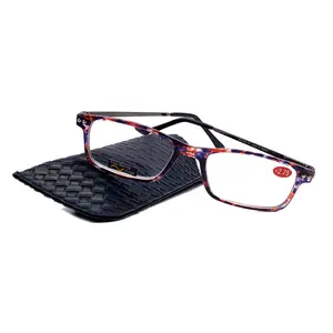 Vienna, (Premium) Reading Glasses High End Readers (Tortoise Shell Red) Rectangular +1.25..+3 Magnifying Metal Thin Temple. NY Fifth Avenue. Clear Crystal