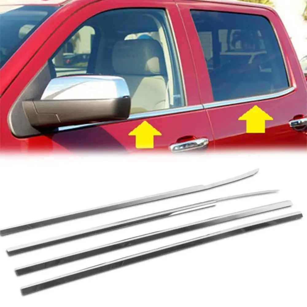 304 Polished Chrome Stainless Steel Peel-and-Stick Tape-On Window Molding Sill Overlay Trim, Premium Finish Modern Truck Accessory with Tool-Free Install for 2014-2018 Chevy Silverado, GMC Sierra 1500/2500/3500, Enhances Vehicle's Aesthetic Appeal